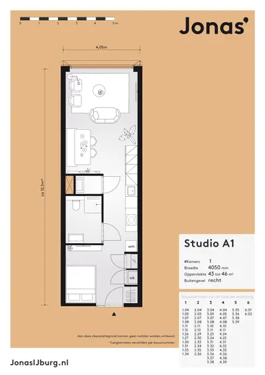 43m2 studio in affitto per 1144€/mese a Krijn Taconiskade 105, Amsterdam