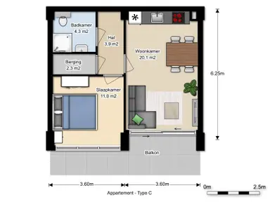 43m2 apartment to rent for 1000€/month in Martinus Nijhofflaan 2E-10, Delft