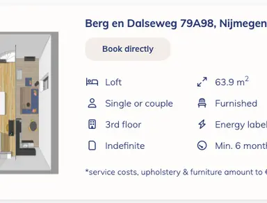 36μ² apartment προς ενοικίαση για 1257€/μήνα σε Berg En Dalseweg 81B, Nijmegen
