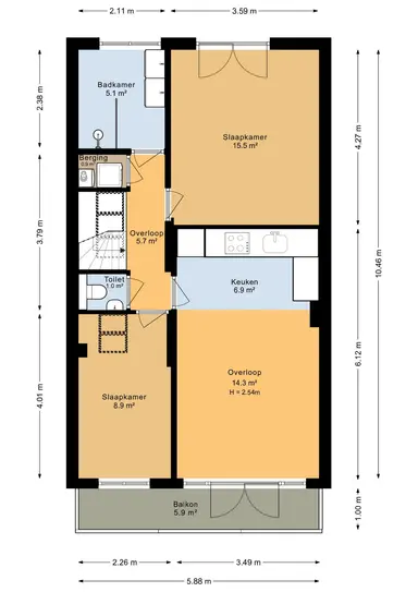 56m2 flat te huur voor 2500€/maand in Kribbestraat, Amsterdam